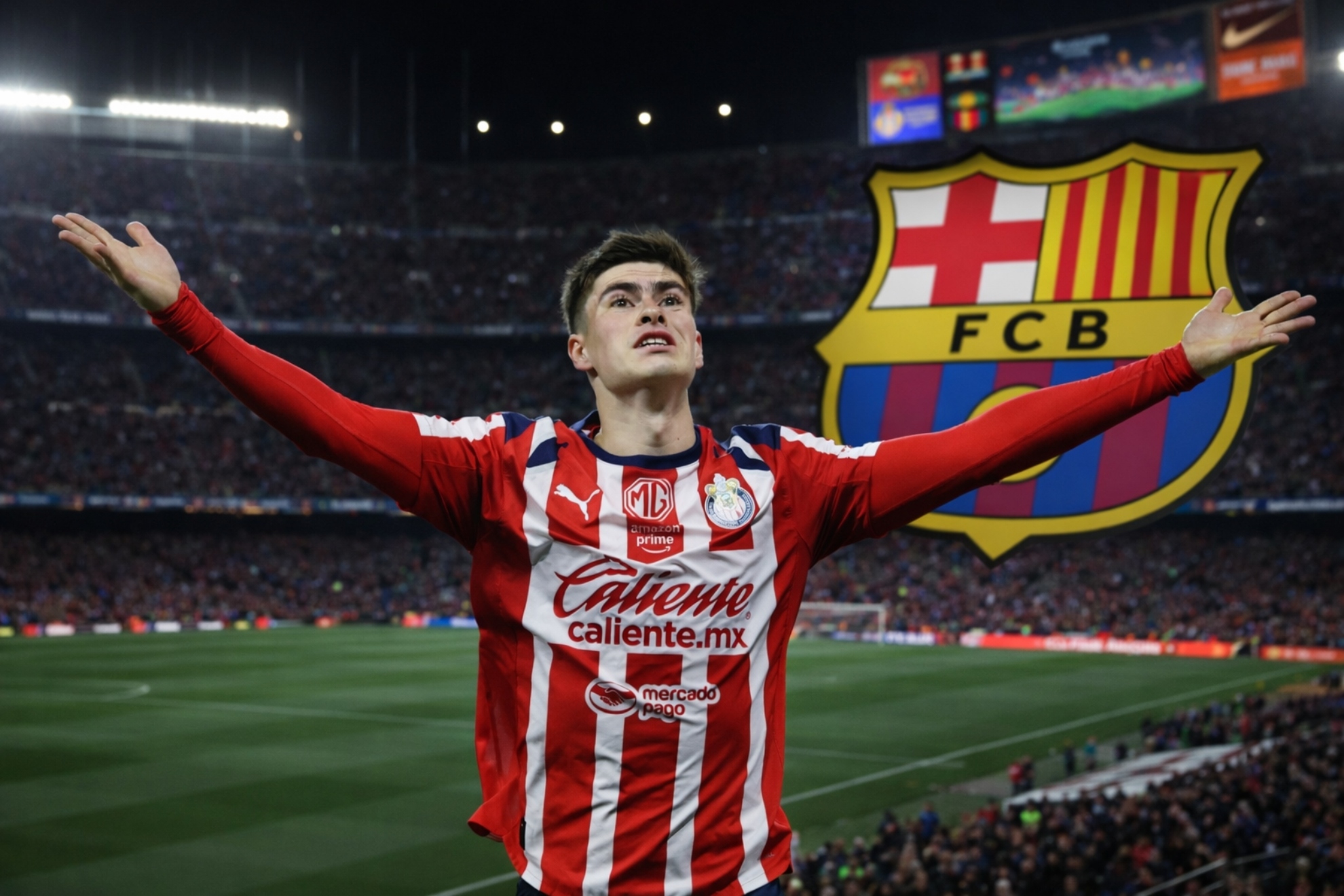 Un montaje realizado con IA de un festejo de Gonz�lez en el Camp Nou.