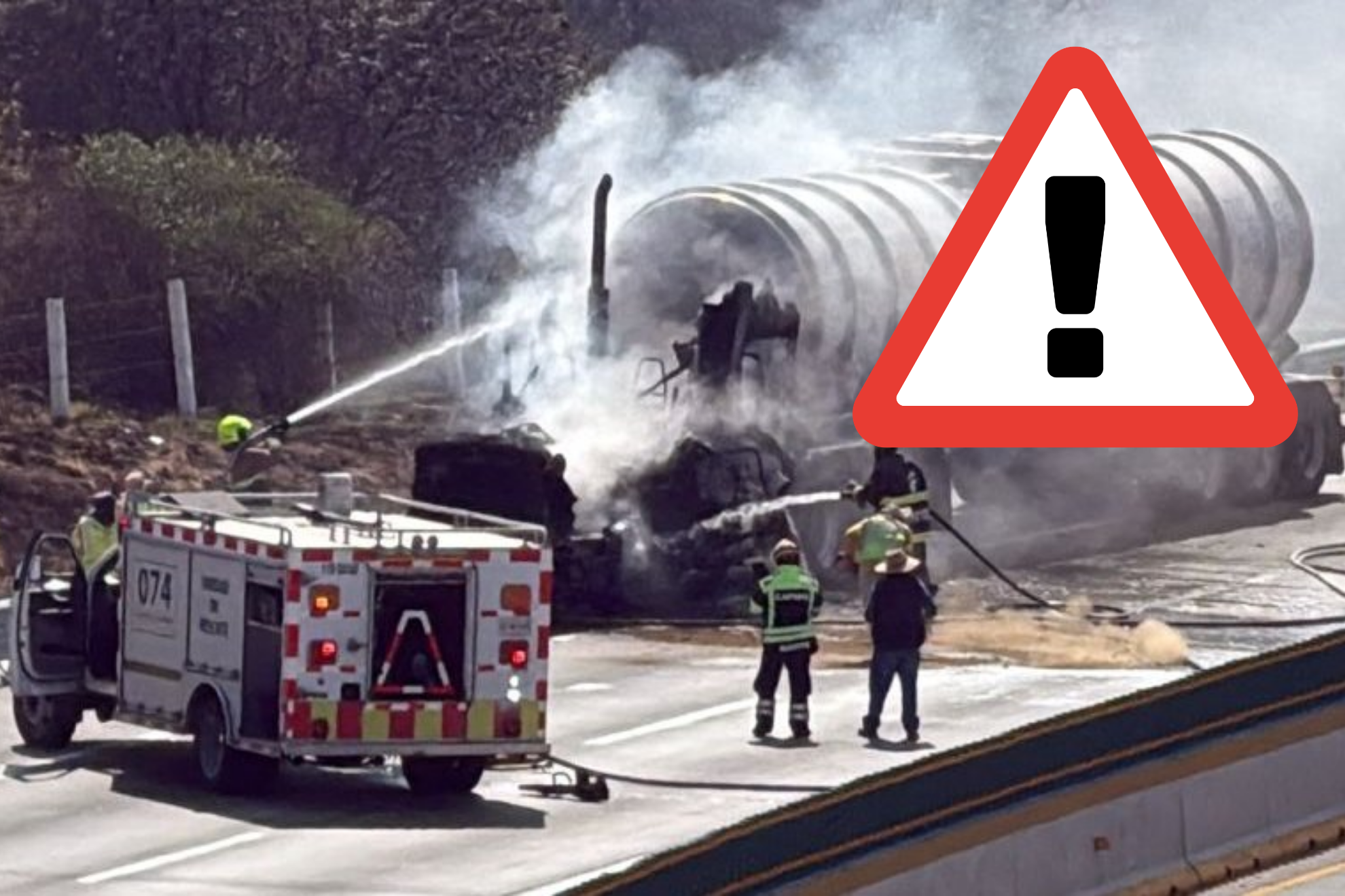 En pleno inicio de vacaciones de Semana Santa, la M�xico-Puebla est� cerrada en ambos sentidos por accidente de pipa con turbosina