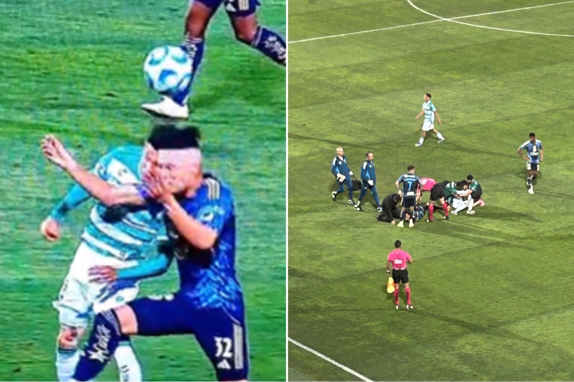 As� fue el aparatoso choque de cabezas entre Aldo L�pez y Miguel V�zquez en el Santos vs Am�rica