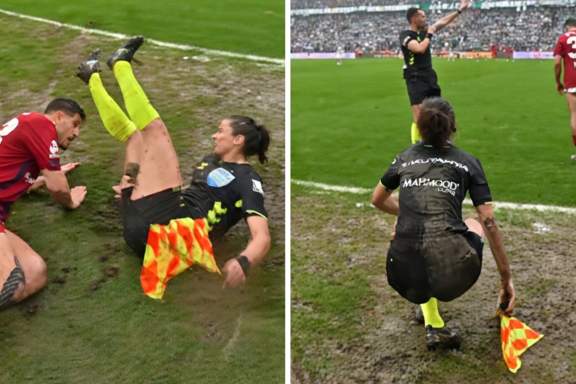 Una linier cae duramente tras una golpe de un jugador... �y �ste no le pide disculpas, ni le ayuda a levantarse!