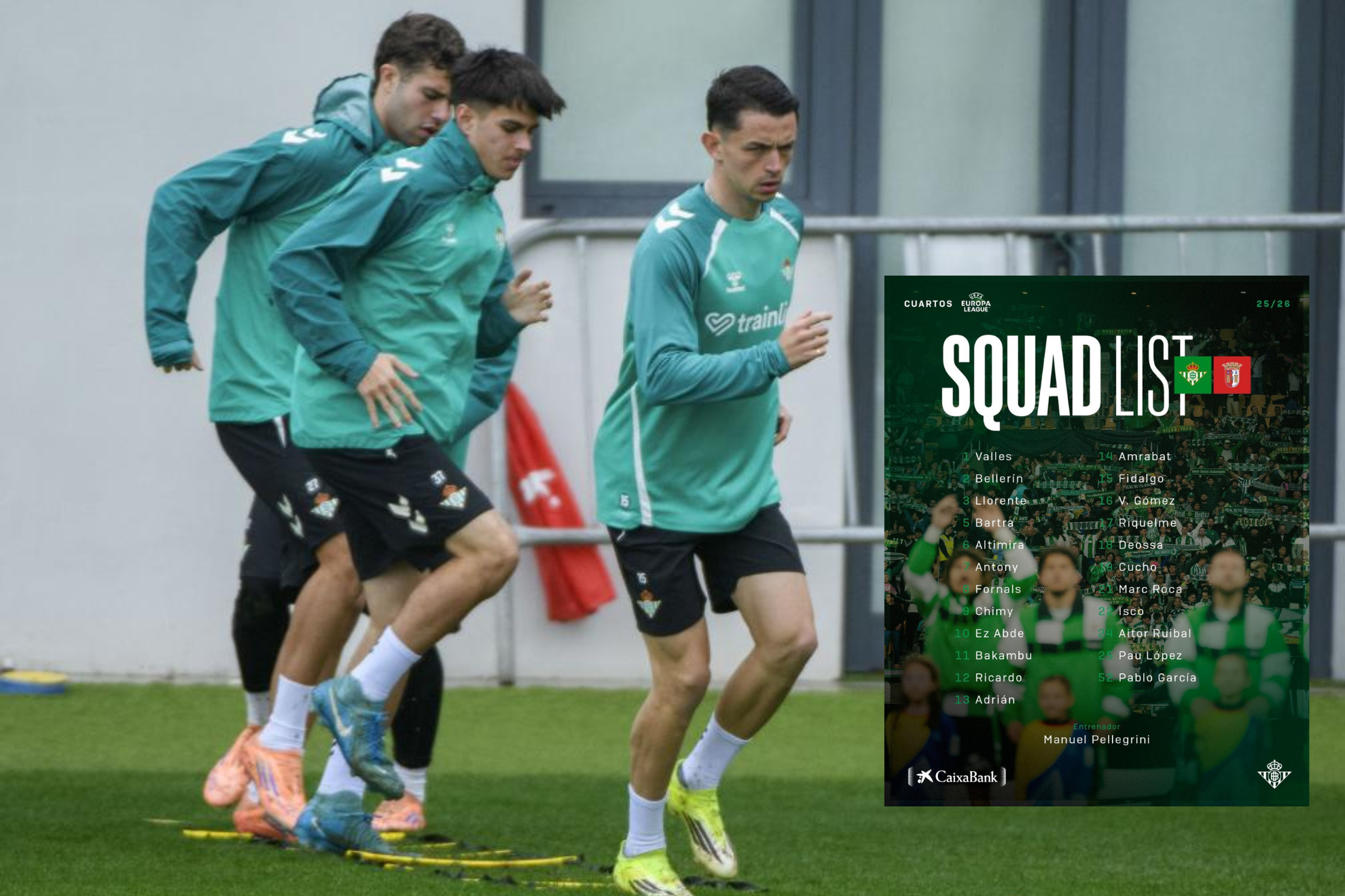 Fidalgo, durante un entrenamiento, junto a la lista de convocados del Betis.