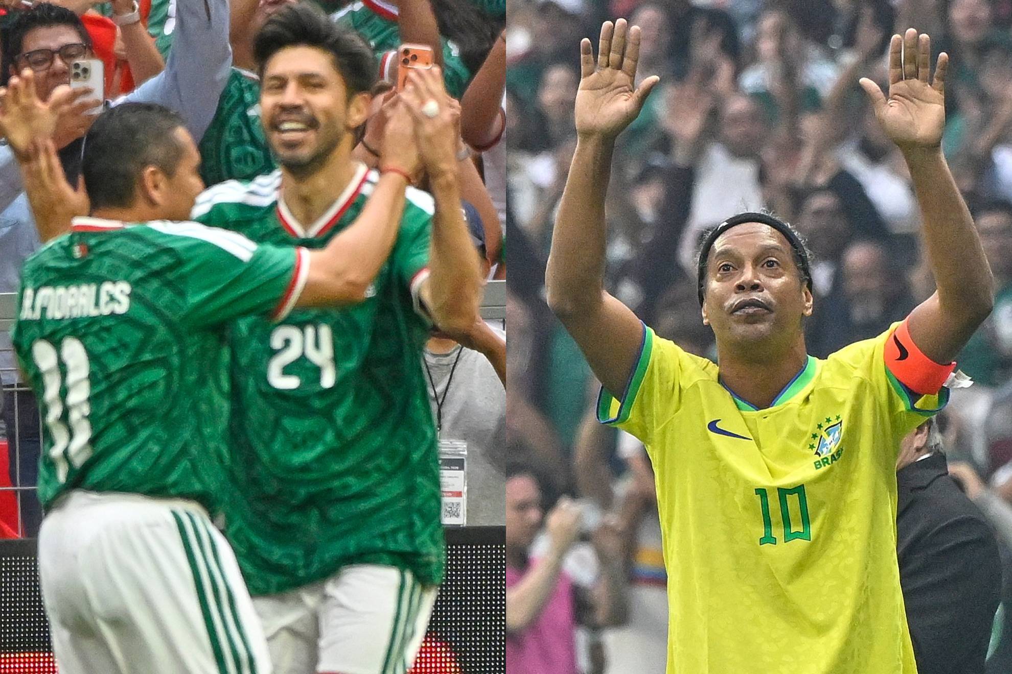 Oribe Peralta y Ronaldinho.