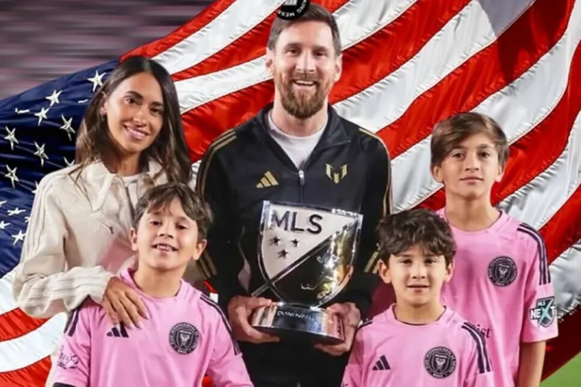 Messi, con su pareja y sus hijos