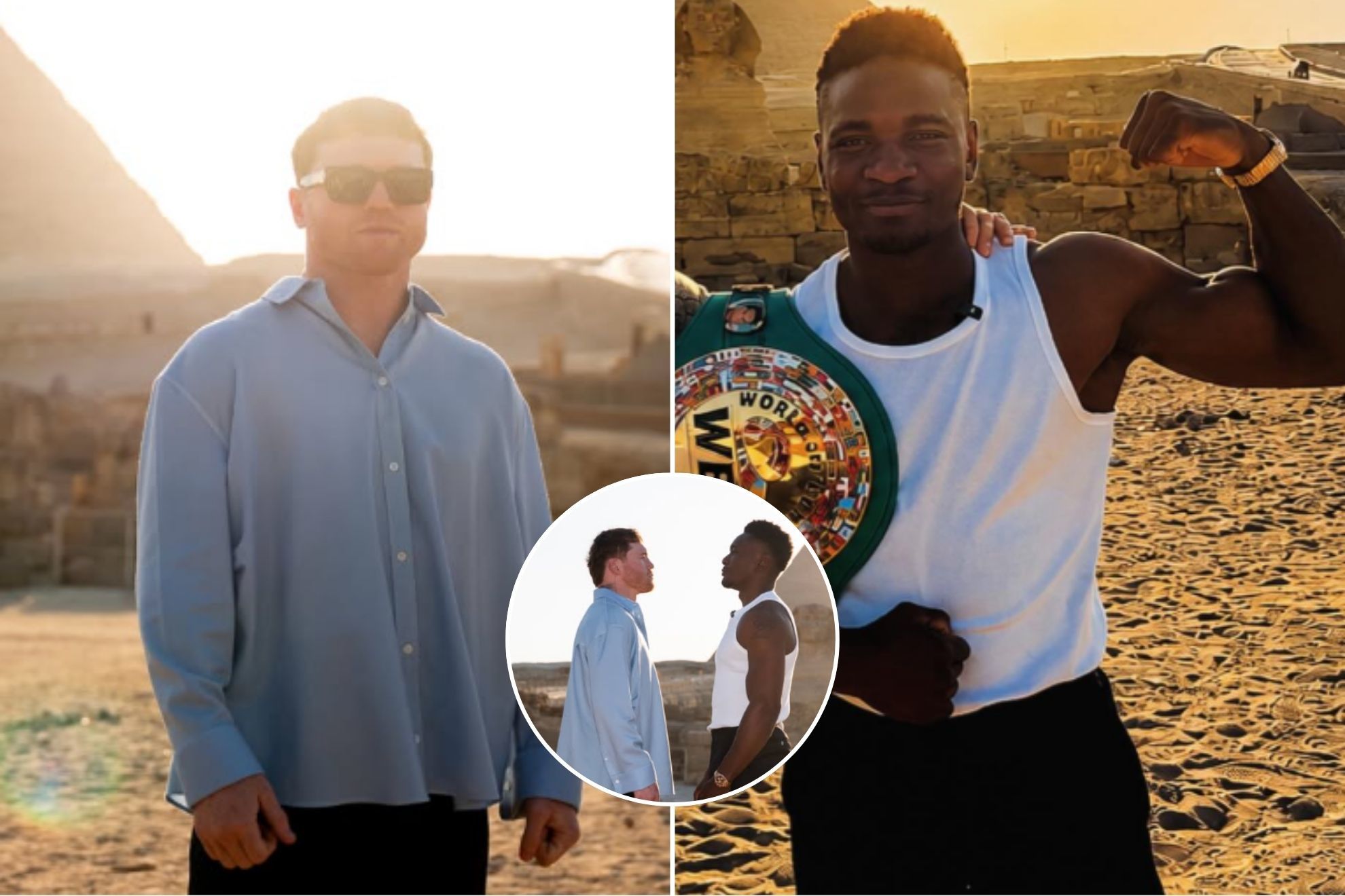 Canelo �lvarez y Christian Mbilli tienen su primer cara a cara en las Pir�mides de Giza